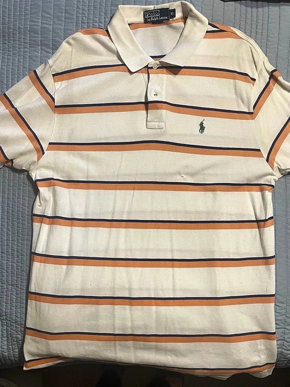 Polo by Ralph Lauren Striped Polo Shirt in Cream & Orange Size XL